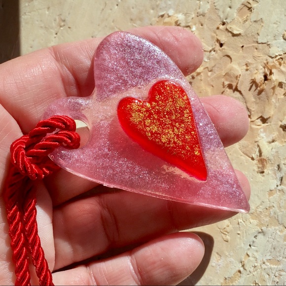 Pink pearl double heart necklace - Picture 4 of 6